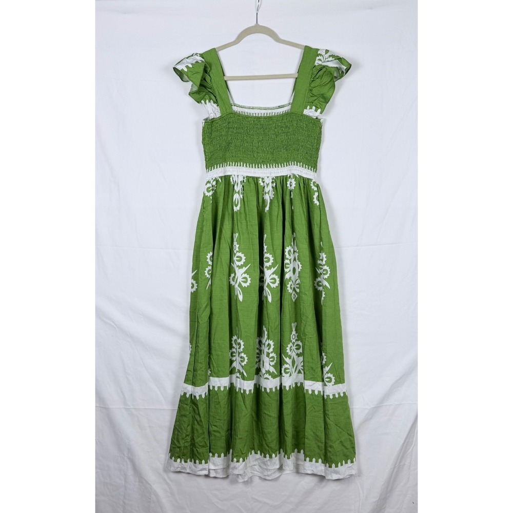 BTFBM Sleeveless Maxi Dress M Smocked Pockets Fiesta Summer Resort Tropical - Picture 2 of 11